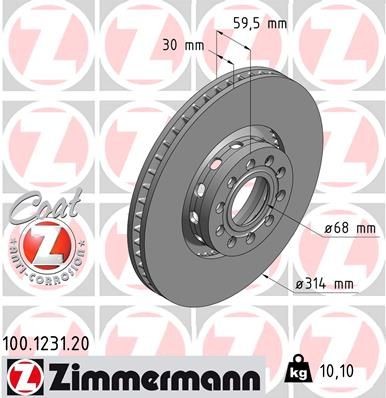 ZIMMERMANN COAT Z 314x30mm, 10/5, 5x112, Externally Vented, Coated, High-carbon Ø: 314mm, Rim: 5-Hole, Brake Disc Thickness: 30mm Brake rotor 100.1231.20 buy
