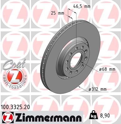 ZIMMERMANN COAT Z 312x25mm, 10/5, 5x112, Externally Vented, Coated, High-carbon Ø: 312mm, Rim: 5-Hole, Brake Disc Thickness: 25mm Brake rotor 100.3325.20 buy
