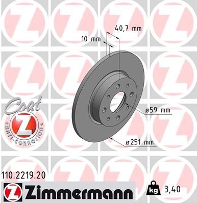 ZIMMERMANN COAT Z 251x10mm, 8/4, 5x98, solid, Coated Ø: 251mm, Rim: 5-Hole, Brake Disc Thickness: 10mm Brake rotor 110.2219.20 buy