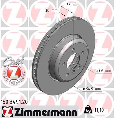 ZIMMERMANN COAT Z 150.3491.20 Brake disc 348x30mm, 6/5, 5x120, internally vented, Coated, High-carbon
