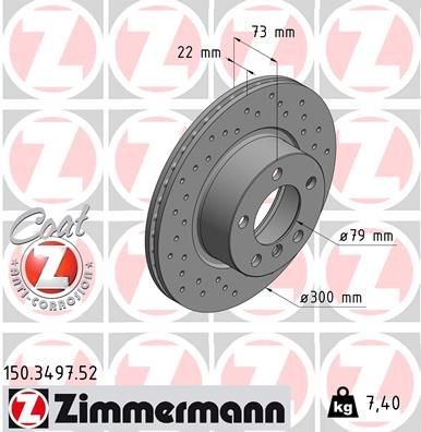 150.3497.52 ZIMMERMANN Brake rotors BMW 300x22mm, 6/5, 5x120, internally vented, Perforated, Coated, High-carbon