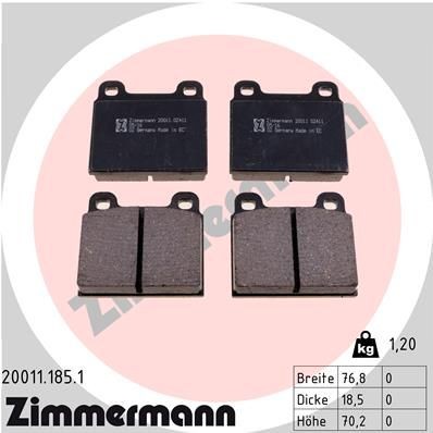 20011 ZIMMERMANN Photo corresponds to scope of supply Height: 70mm, Width: 77mm, Thickness: 18mm Brake pads 20011.185.1 buy