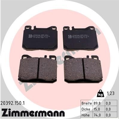 20392 ZIMMERMANN prepared for wear indicator, Photo corresponds to scope of supply Height: 74mm, Width: 90mm, Thickness: 15mm Brake pads 20392.150.1 buy