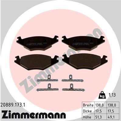 ZIMMERMANN 20889.173.1 Brake pad set Photo corresponds to scope of supply