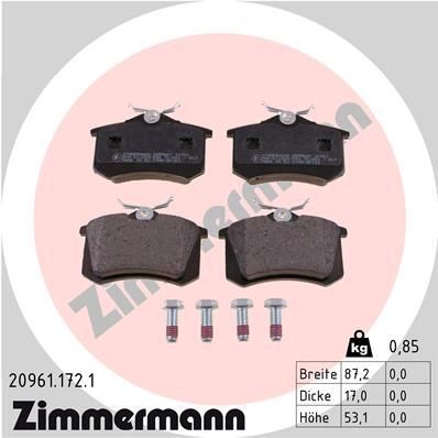 ZIMMERMANN Brake pad set 20961.172.1 Audi A1 2017