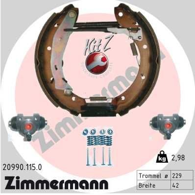 ZIMMERMANN KIT Z 20990.115.0 Brake Set, drum brakes with wheel brake cylinder, Photo corresponds to scope of supply
