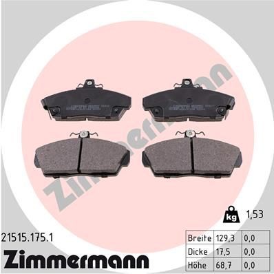 21515 ZIMMERMANN with acoustic wear warning, Photo corresponds to scope of supply Height: 69mm, Width: 129mm, Thickness: 18mm Brake pads 21515.175.1 buy