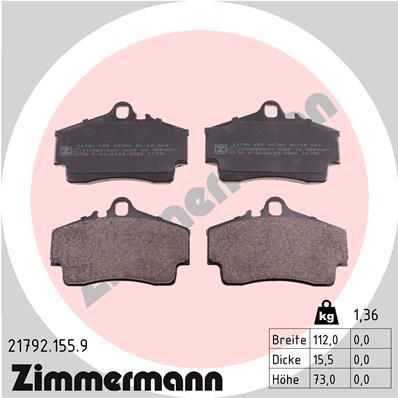 ZIMMERMANN 21792.155.9 Brake pad set prepared for wear indicator, Photo corresponds to scope of supply