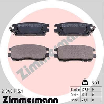 21840 ZIMMERMANN with acoustic wear warning, Photo corresponds to scope of supply Height: 44mm, Width: 108mm, Thickness: 14mm Brake pads 21840.145.1 buy