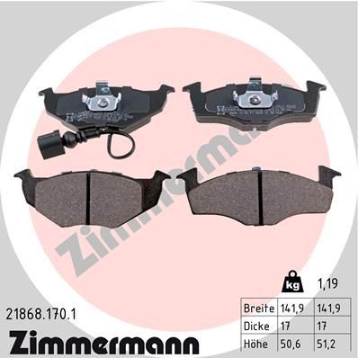 21866 ZIMMERMANN incl. wear warning contact, Photo corresponds to scope of supply Height: 51mm, Width: 142mm, Thickness: 17mm Brake pads 21868.170.1 buy