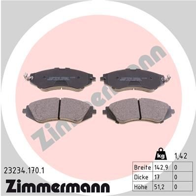 23234 ZIMMERMANN with acoustic wear warning, Photo corresponds to scope of supply Height: 51mm, Width: 143mm, Thickness: 17mm Brake pads 23234.170.1 buy