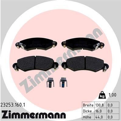 23253 ZIMMERMANN with acoustic wear warning, with bolts/screws, Photo corresponds to scope of supply Height: 44mm, Width: 131mm, Thickness: 16mm Brake pads 23253.160.1 buy