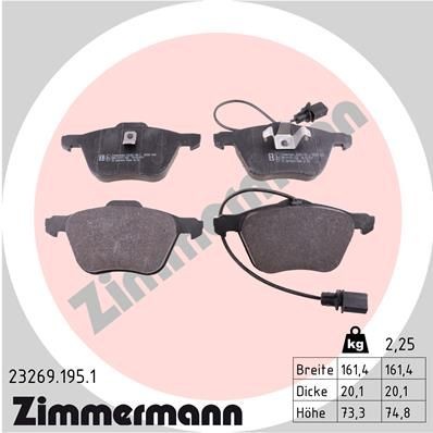 Original ZIMMERMANN 23269 Brake pad kit 23269.195.1 for VW TRANSPORTER