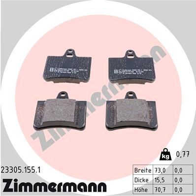 23305 ZIMMERMANN Photo corresponds to scope of supply Height: 71mm, Width: 73mm, Thickness: 16mm Brake pads 23305.155.1 buy