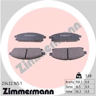 23422 ZIMMERMANN with acoustic wear warning, Photo corresponds to scope of supply Height: 56mm, Width: 159mm, Thickness: 16mm Brake pads 23422.165.1 buy