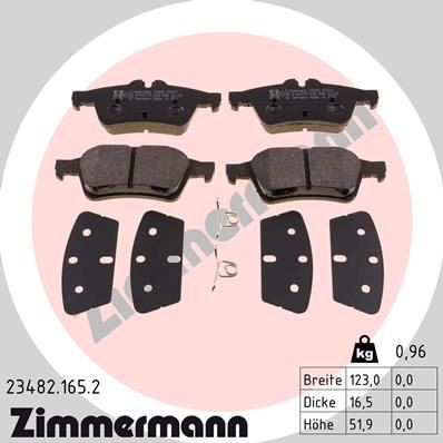 23482 ZIMMERMANN Photo corresponds to scope of supply Height: 52mm, Width: 123mm, Thickness: 16mm Brake pads 23482.165.2 buy