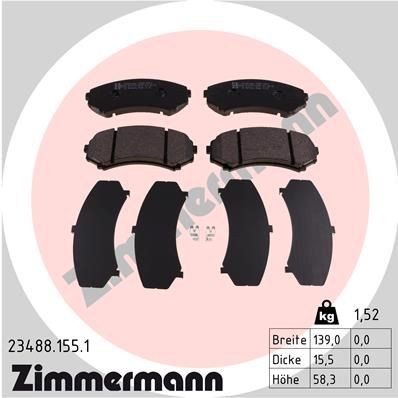 23488 ZIMMERMANN with acoustic wear warning, Photo corresponds to scope of supply Height: 58mm, Width: 139mm, Thickness: 16mm Brake pads 23488.155.1 buy