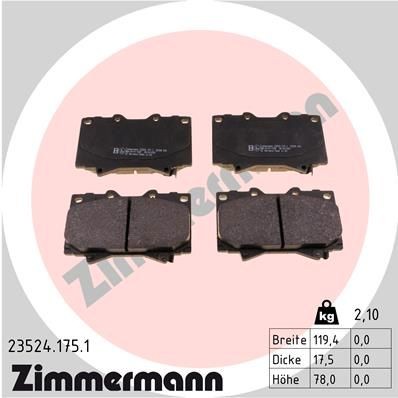 ZIMMERMANN 23524.175.1 Brake pad set with acoustic wear warning, Photo corresponds to scope of supply