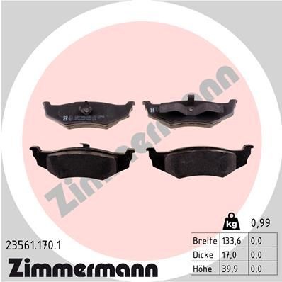 23561.170.1 ZIMMERMANN Brake pad set DODGE Photo corresponds to scope of supply