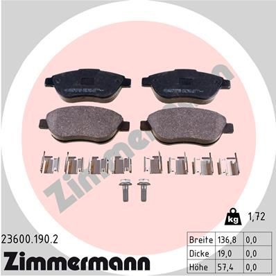 23600.190.2 ZIMMERMANN Brake pad set PEUGEOT with bolts/screws, Photo corresponds to scope of supply, with spring