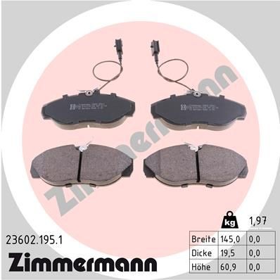 ZIMMERMANN 23602.195.1 Brake pad set incl. wear warning contact, Photo corresponds to scope of supply