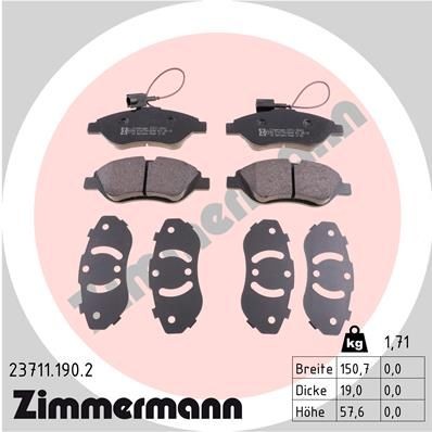 ZIMMERMANN 23711.190.2 Brake pad set incl. wear warning contact, Photo corresponds to scope of supply