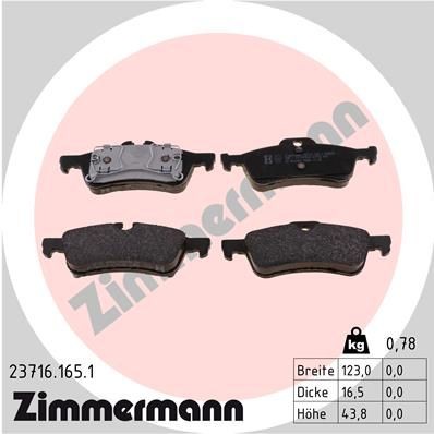 23716 ZIMMERMANN prepared for wear indicator, Photo corresponds to scope of supply Height: 44mm, Width: 123mm, Thickness: 16mm Brake pads 23716.165.1 buy
