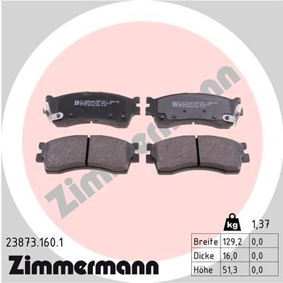 23873 ZIMMERMANN with acoustic wear warning, Photo corresponds to scope of supply Height: 51mm, Width: 129mm, Thickness: 16mm Brake pads 23873.160.1 buy