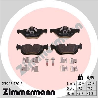 23926 ZIMMERMANN incl. wear warning contact, Photo corresponds to scope of supply Height 1: 44mm, Height 2: 48mm, Width: 123mm, Thickness: 17mm Brake pads 23926.170.2 buy