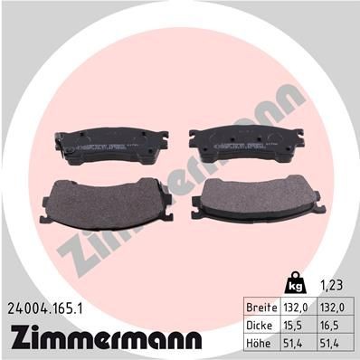 24004 ZIMMERMANN with acoustic wear warning, Photo corresponds to scope of supply Height: 51mm, Width: 132mm, Thickness: 16mm Brake pads 24004.165.1 buy