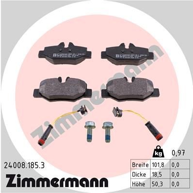 24008 ZIMMERMANN incl. wear warning contact, with bolts/screws, Photo corresponds to scope of supply Height: 50mm, Width: 102mm, Thickness: 18mm Brake pads 24008.185.3 buy