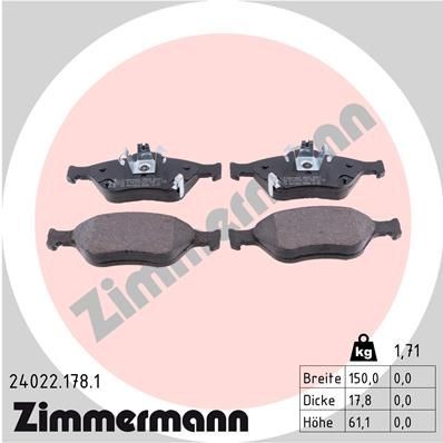 ZIMMERMANN 24022.178.1 Brake pad set with acoustic wear warning, Photo corresponds to scope of supply
