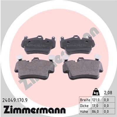 24049 ZIMMERMANN Photo corresponds to scope of supply Height: 86mm, Width: 121mm, Thickness: 17mm Brake pads 24049.170.9 buy