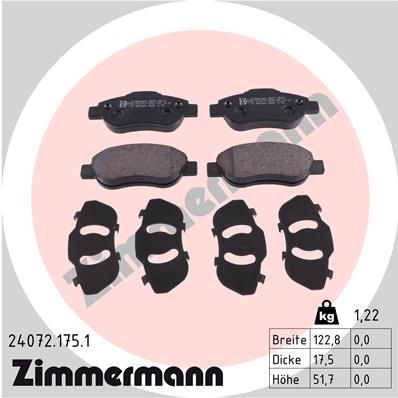 ZIMMERMANN 24072.175.1 Kit pastiglie freno, freno a disco Assale anteriore, Non predisposto per contatto segnalazione usura, senza contatto segnalazione usura