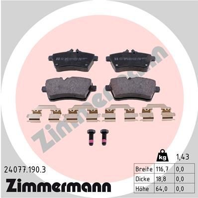 24077 ZIMMERMANN with bolts/screws, Photo corresponds to scope of supply, with spring Height: 64mm, Width: 117mm, Thickness: 19mm Brake pads 24077.190.3 buy