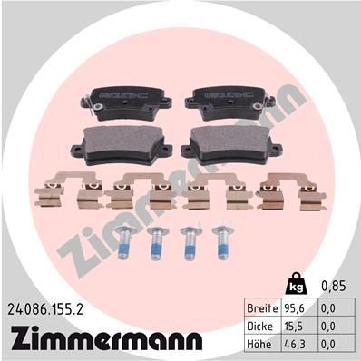 ZIMMERMANN 24086.155.2 Brake pad set with acoustic wear warning, with bolts/screws, Photo corresponds to scope of supply, with spring