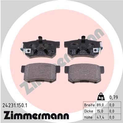 24231 ZIMMERMANN with acoustic wear warning, Photo corresponds to scope of supply Height: 47mm, Width: 89mm, Thickness: 15mm Brake pads 24231.150.1 buy