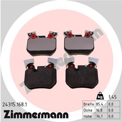 24315 ZIMMERMANN prepared for wear indicator, Photo corresponds to scope of supply Height: 76mm, Width: 85mm, Thickness: 17mm Brake pads 24315.168.1 buy