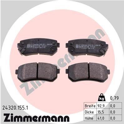 24320 ZIMMERMANN Photo corresponds to scope of supply Height: 41mm, Width: 93mm, Thickness: 16mm Brake pads 24320.155.1 buy
