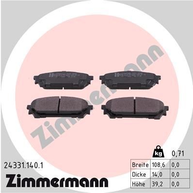 24331 ZIMMERMANN Photo corresponds to scope of supply Height: 39mm, Width: 109mm, Thickness: 14mm Brake pads 24331.140.1 buy