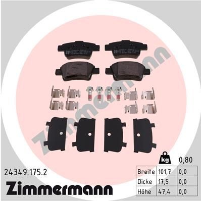 24349 ZIMMERMANN with bolts/screws, Photo corresponds to scope of supply, with spring Height: 47mm, Width: 102mm, Thickness: 18mm Brake pads 24349.175.2 buy