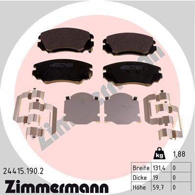 24415 ZIMMERMANN with acoustic wear warning, Photo corresponds to scope of supply, with spring Height: 60mm, Width: 131mm, Thickness: 19mm Brake pads 24415.190.2 buy