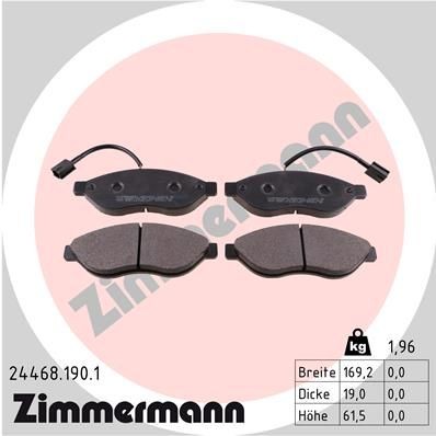 24468 ZIMMERMANN incl. wear warning contact, Photo corresponds to scope of supply Height: 62mm, Width: 169mm, Thickness: 19mm Brake pads 24468.190.1 buy
