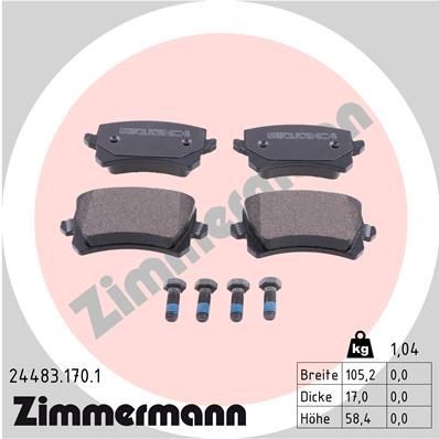 24483 ZIMMERMANN with bolts/screws, Photo corresponds to scope of supply Height: 56mm, Width: 106mm, Thickness: 17mm Brake pads 24483.170.1 buy