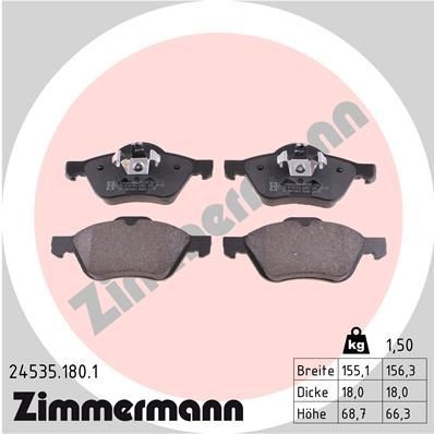 23215 ZIMMERMANN Photo corresponds to scope of supply Height 1: 69mm, Height 2: 66mm, Width 1: 155mm, Width 2 [mm]: 156mm, Thickness: 18mm Brake pads 24535.180.1 buy