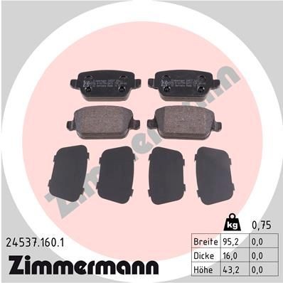 24537 ZIMMERMANN Photo corresponds to scope of supply Height: 43mm, Width: 95mm, Thickness: 16mm Brake pads 24537.160.1 buy