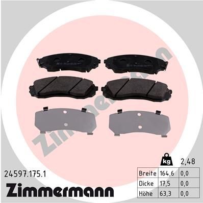 24597 ZIMMERMANN with acoustic wear warning, Photo corresponds to scope of supply Height: 63mm, Width: 165mm, Thickness: 18mm Brake pads 24597.175.1 buy
