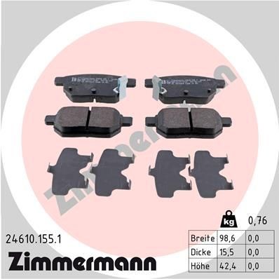 24610 ZIMMERMANN with acoustic wear warning, Photo corresponds to scope of supply Height: 42mm, Width: 99mm, Thickness: 16mm Brake pads 24610.155.1 buy