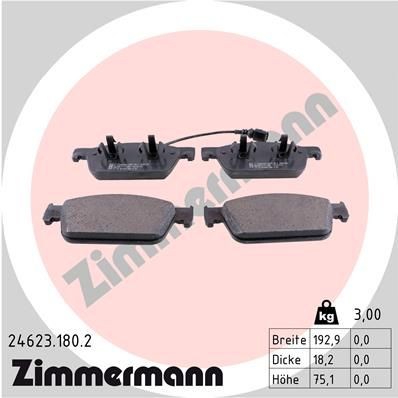 24623 ZIMMERMANN incl. wear warning contact, Photo corresponds to scope of supply Height: 75mm, Width: 193mm, Thickness: 18mm Brake pads 24623.180.2 buy