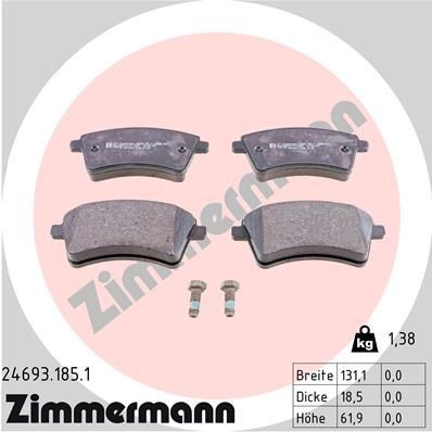 24693 ZIMMERMANN with bolts/screws, Photo corresponds to scope of supply Height: 62mm, Width: 131mm, Thickness: 18mm Brake pads 24693.185.1 buy